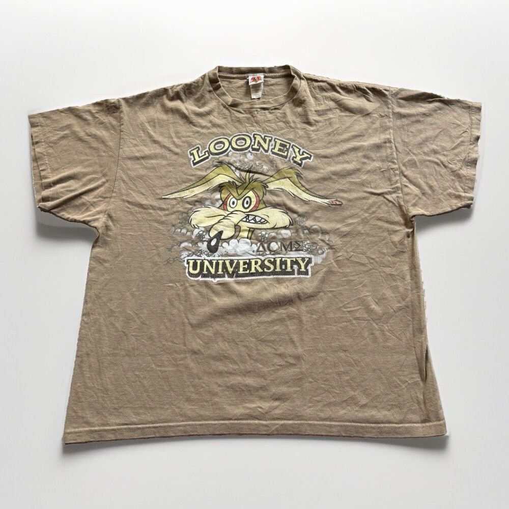Vintage Looney Tunes University Wile E Coyote Tan Graphic T Shirt XL